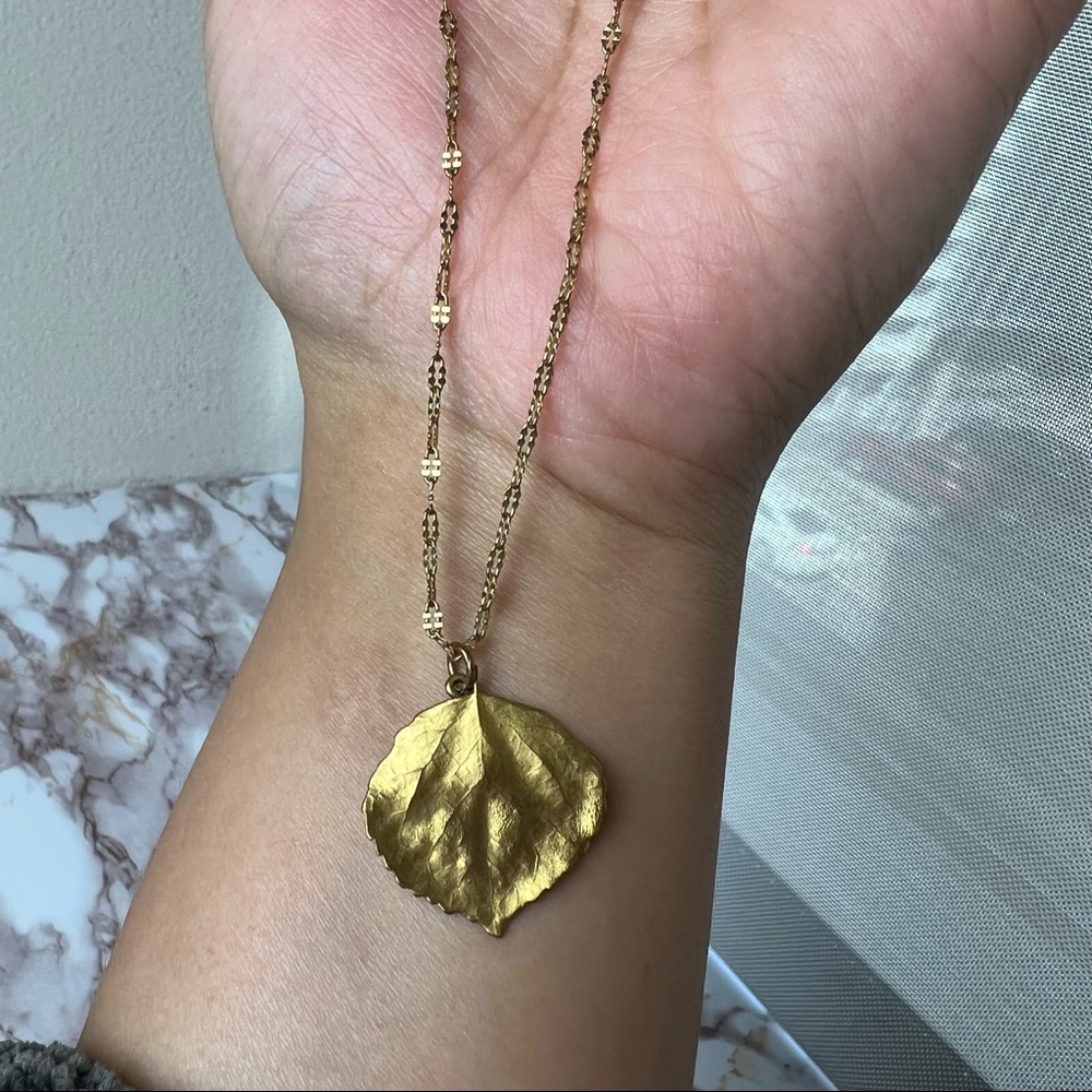 Vintage Gold Dipped Leaf + Thin Gold Chain - image 1